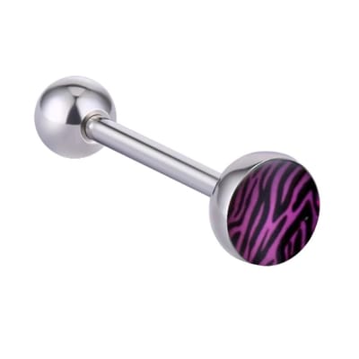 Fako Bijoux® - Tongpiercing - Zebra - 28mm - Paars