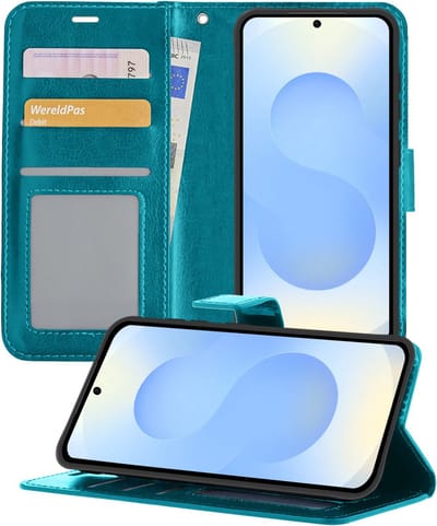 Hoesje - Geschikt voor Samsung Galaxy S25 - Luxe Bookcase - Walletcase Hoes - Portemonnee - Cover - Telefoonhoes - Turquoise