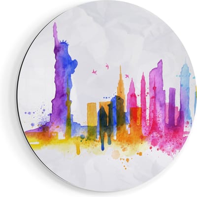 Artaza Dibond Muurcirkel Kleurrijk New York Van Aquarel - Abstract - Ø 70 cm - Wandcirkel - Rond Schilderij - Voor Binnen en Buiten