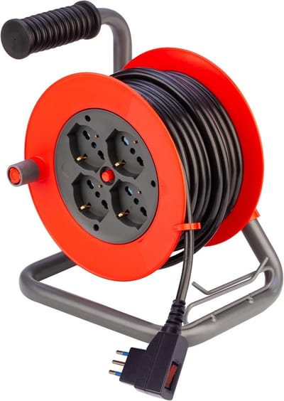 Kabelhaspel Mini 10 m met veiligheidsschakelaar en 4 meervoudige stopcontacten