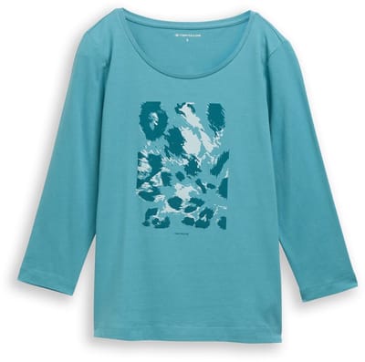 Tom Tailor - Shirt met lange mouwen en print - Maat XL - tropical teal