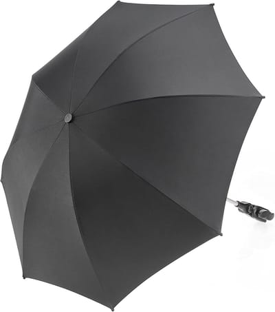 Famanu – Baby parasol voor kinderwagen, UV-bescherming met diameter van 73 cm, universele klem voor ronde of ovale frames, zwart