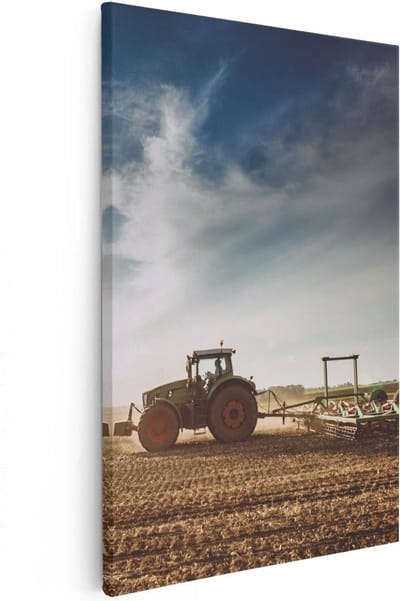 Artaza Canvas Schilderij Landschap - 20x30 cm - Klein - Wanddecoratie Natuur - Muurdecoratie Akker - Kamer Accessoires Tractor