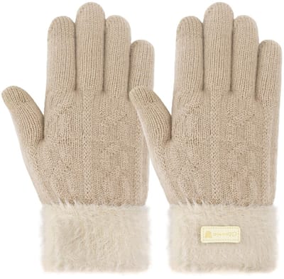 Dailygoods- Winterhandschoenen Dames - Warme Gebreide Handschoenen - Touchscreen - Pluche Manchetten - Polyester - 1 Paar