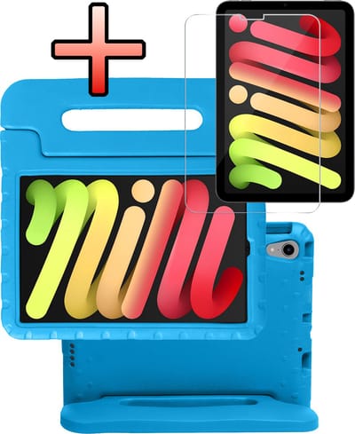 Hoes - Geschikt voor Apple iPad Mini 7 (2024) - 8.3 inch - 7e Generatie - Met Screenprotector - Kinderhoes Shockproof Bumper - Kidsproof Case - Tablet Hoesje - Kinder Cover - Blauw