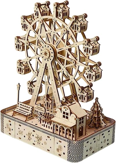 Houten 3D Puzzel - Draaibare Kermis - Decoratief Bouwen - Met Licht en Muziek - 183 Stukjes - Houtkleur