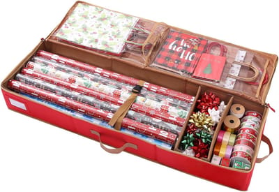 Opbergcontainer Cadeaupapier - Linten Organiser - Cadeaus Inpakken - Ruim Interieur - 42x14x5 Inch - Rood