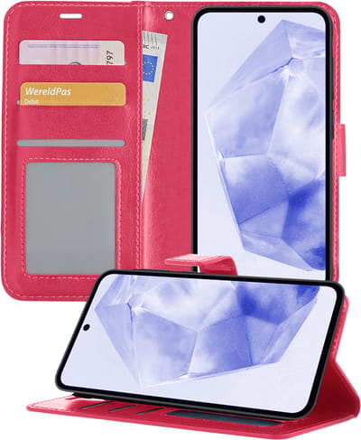 Hoesje - Geschikt voor Samsung Galaxy A35 - Luxe Bookcase - Walletcase Hoes - Portemonnee - Cover - Telefoonhoes - Donkerroze