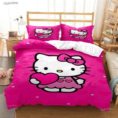 Hellokitty Cartoon Anime Vier Seizoenen Dekbedovertrek Dekbed Beddengoed Sets Zachte Dekbedhoes En Kussenslopen Enkel/Dubbel/Queen/King AU Single(140*210cm)3pcs