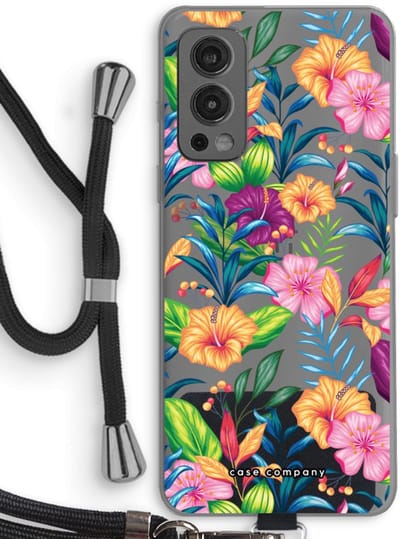 Case Company® - Hoesje met koord geschikt voor OnePlus Nord 2 5G hoesje met Koord - Tropisch 2 - Telefoonhoesje met Zwart Koord - Bescherming aan alle Kanten en Over de Schermrand