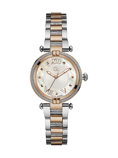 Gc Gc Cablechic Mid Size Kwarts Analoog Horloge Zilverkleur & Roségoudkleur Kast Gemaakt Van 100% Roestvrij Staal En Een Armband Van 100% Roestvrij Staal 32 Y18002L1MF, Y18020L1MF