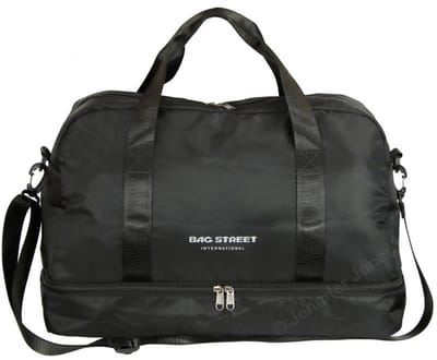 Bag Street - Cabine tas - Handbagage Reistas / Weekendtas Zwart 48x29x24 cm – Geschikt voor EasyJet, KLM, TUI, Flybe – Vlieg Tas met Gescheiden Schoenenvak – Schouderriem & Handgrepen – Opvouwbaar & Trolleybevestiging - Underseat