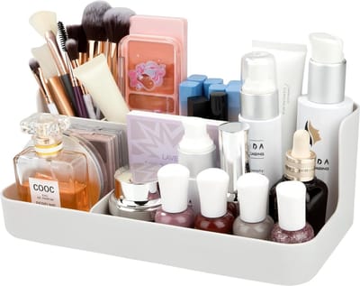 Make-up organisator, kaptafel, cosmetische make-up opbergorganisator, schoonheid huidverzorging make-up doos voor dressoir, slaapkamer, badkamer voor het opbergen van kleine voorwerpen (grijs)
