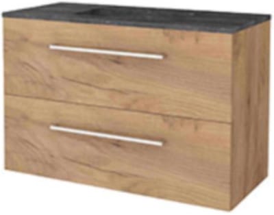 Basic-Line Start 46 Badkamermeubelset - 100 x 46 cm - Met Grepen - 2 Lades - Hardstenen Wastafel - 1 Kraangat - Whisky Oak