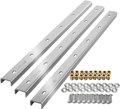 SOTECH Noklijsten 3 stuks U-vormig echt roestvrij staal 60 x 4 x 2 cm voor tafelbladen / incl. bevestigingsschroeven en inschroefhulzen Verstevigingsprofiel