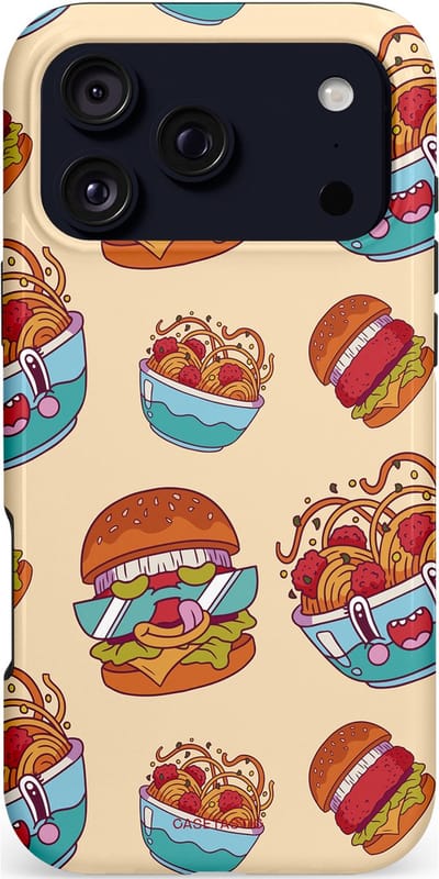 Casetastic hoesje geschikt voor Apple iPhone 17 Pro Max - MagSafe - Dubbellaagse bescherming - Cartoon Hamburgers - Fashion Case - Zand Terracotta Lichtblauw Grijs