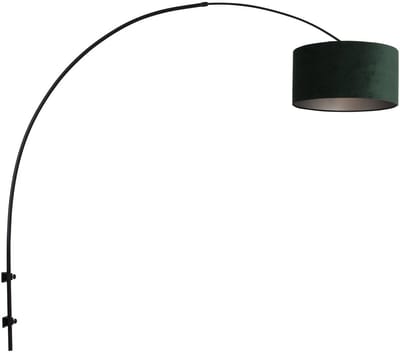 Zwarte boog wandlamp 8139ZW met groen velours kap, metaal en textiel, 145 cm hoog - Sparkled Light - Steinhauer