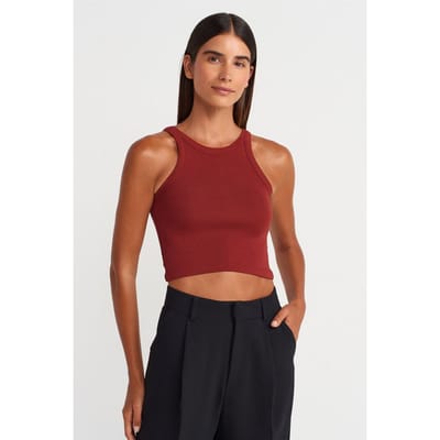 Geribbelde katoenen sweater zonder mouwen Crop Top