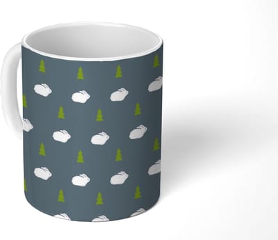 Mok - Koffiemok - Bomen - Konijn - Patroon - Mokken - 350 ML - Beker - Koffiemokken - Theemok