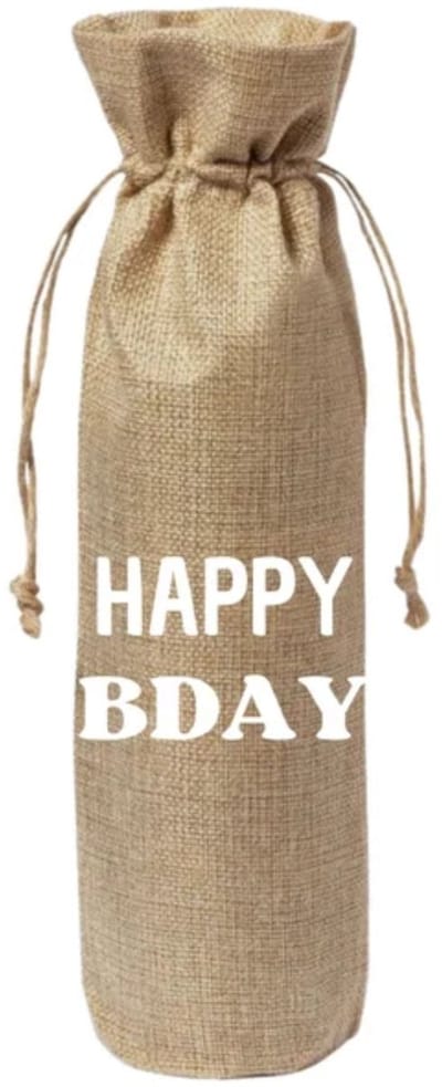 Cadeauverpakking wijnfles - Happy Bday - Verjaardag - Wijncadeau - Jute - Wijntas - Geschenkzak - Wijnzak