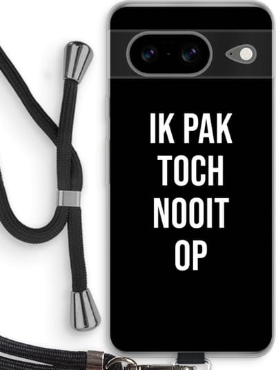 Case Company® - Hoesje met koord geschikt voor Google Pixel 8 hoesje met Koord - Ik pak nooit op - Zwart - Telefoonhoesje met Zwart Koord - Bescherming aan alle Kanten en Over de Schermrand