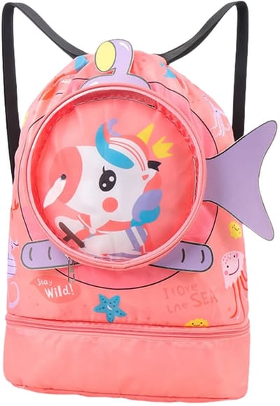 BRENZOOS- Onderwaterrugzak met eenhoorn-motief - Visvin-Design - Verstelbare Draagriemen - Hoofdvak met Extra Bodemvak - Roze/Blauw - Perfect voor Kinderen - Zwemrugzak