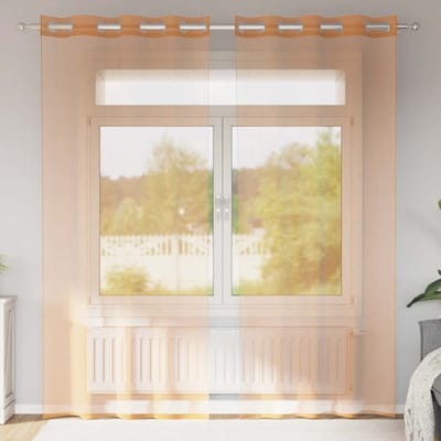 vidaXL - Gordijnen - voile - met - doorvoertules - 2 - st - terracotta