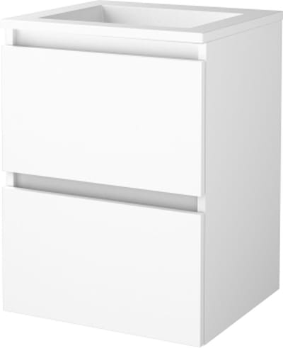 Basic Start 46 badmeubelset met greeploze wastafelonderkast met 2 lades en acryl wastafel zonder kraangaten 50 x 46 cm, ice white