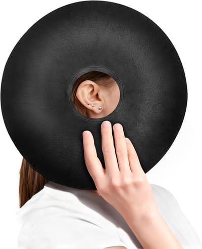 Zachte en Ademende Oorkussen, Comfortabel Donut Kussen met Gat voor Slaap, Ideaal voor Zijdelings Slapen, Klaslokalen, Kantoor, Kamperen en Vliegtuigreizen, Zwart
