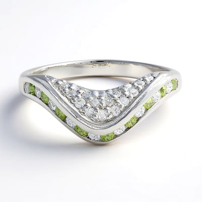 Cavill - Zilveren Ring met Madagaskar Demantoiden en Witte Saffieren - 925 Sterling Zilver - 0,708 ct - Moderne Elegante Chevron Ring voor Dames