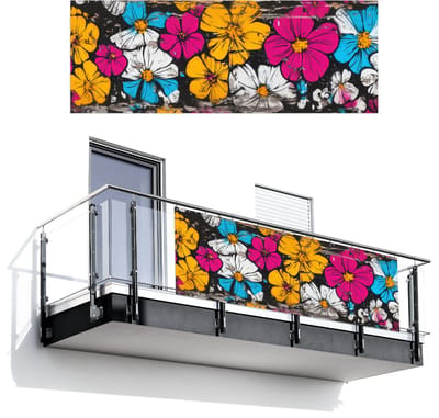 Balkonscherm 300x110 cm - Balkonposter Street Art - Bloemen - Mix - Balkon scherm decoratie - Balkonschermen - Balkondoek zonnescherm