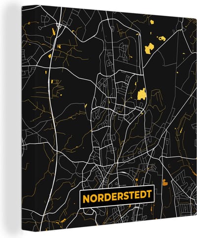 Canvas Schilderij Duitsland – Black and Gold – Norderstedt – Stadskaart – Kaart – Plattegrond - 20x20 cm - Wanddecoratie