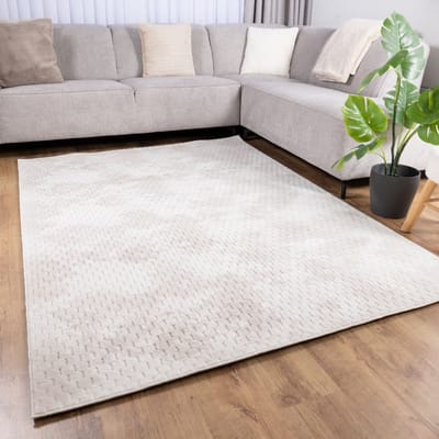 Crème Tapijt Wasbaar Laagpolig Vloerkleed met Anti Slip Koho Modula Wasbaar op 30° - 70x150cm- Modern - Woonkamer - Salon - Slaapkamer - Eetkamer