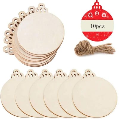 Lot de 10/20 tranches de bois de Noël à suspendre pour sapin de Noël, décoration pour enfants, bricolage, ornements de Noël beige