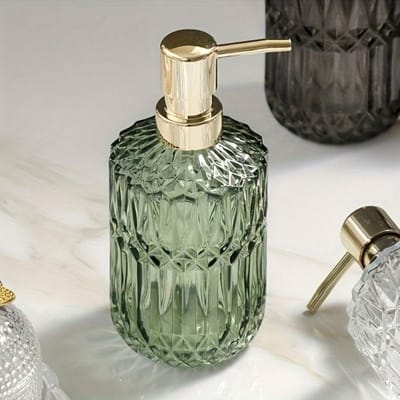 1 stuks 13.32oz Glazen Zeepdispenser Navulbare Pompfles Voor Vloeibare Zeep, Shampoo, Douchegel, Handzeep, Conditioner, Afwasmiddel Green veelkleurig