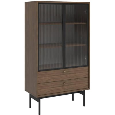 Selsey - OLAR - Lage vitrine met drie planken en twee lades - 85 cm - Natuurlijk Carini noten