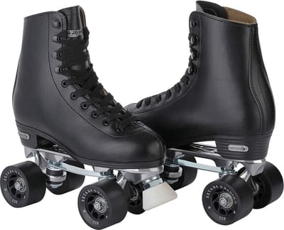 Heren Premium Lederen Gevoerde Rink Rolschaatsen - Klassieke Zwarte Quad Skates - Maat 7 - Goede Kwaliteit