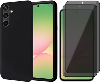 Hoesje geschikt voor Samsung Galaxy A56 / A36 - 2x Privacy Screenprotector Volledig Dekkend Glas - Mat Back Case Zwart