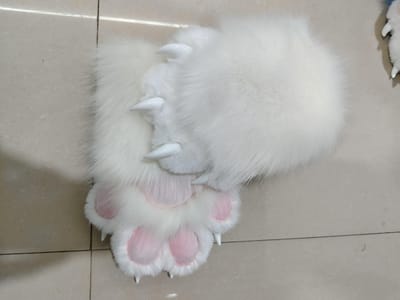 Halloweenfeest Kleurrijk Fursuit Kigurumi Dier Kat Furry Poten Handschoenen Pluche Kig Cosplay Kostuum Met Nagels Tijger Beer Klauwen One Size white