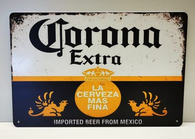 Metalen wandbord - Corona - Beer - Bier - Mancave - Wand Decoratie - Metal sign - Mancave decoratie - Decoratie - Metalen borden - Tekst borden - Metalen bord
