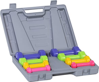 1 stuks Manubri Pesi, Set Manubri Palestra da 10kg con Valigetta 4 Paia di Manubri Colorati, Fucsia, Giallo, Verde, Viola, Grigio, (2x0.5kg, 2x1kg, 2x1.5kg, 2x2kg)
