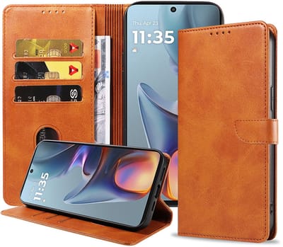 Geschikt voor Motorola Moto E15 / G05 Telefoonhoesje Kunstleer met Magnetisch lipje en Pasjeshouder Book Case met Klepje - Walletcase with Cardslot - Bruin - Smartphonica geschikt voor Motorola Moto E15;Motorola Moto G05