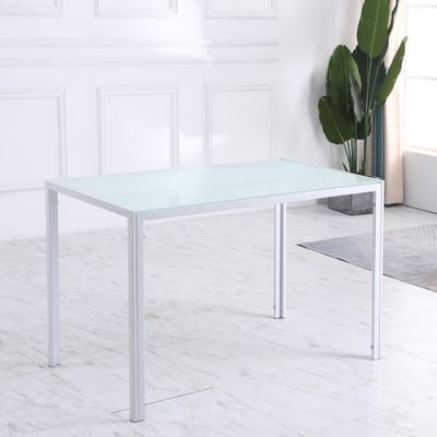MODFU Eettafel gehard glas 120x60x75 cm wit, modern metalen frame, 4-persoons, 6mm glas
