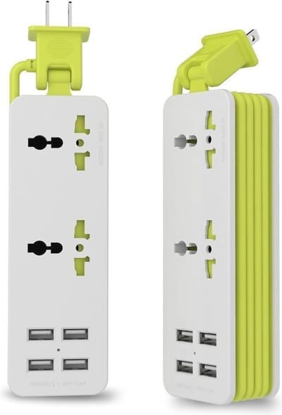 Reis Stopcontacten met USB Opladers - 2 Uitgangen en 4 Smart USB-poorten - 5ft Verlengsnoer
