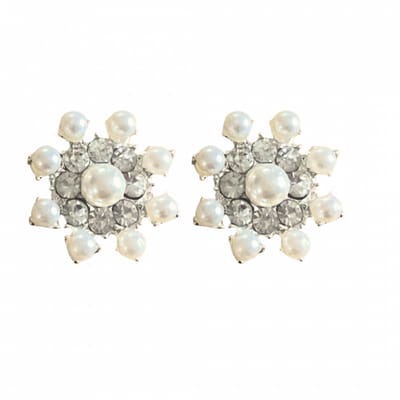 Clip oorbellen- Synthetische-parel -strass -2 cm- geen gaatje-zilverkleur- wit- Charme Bijoux