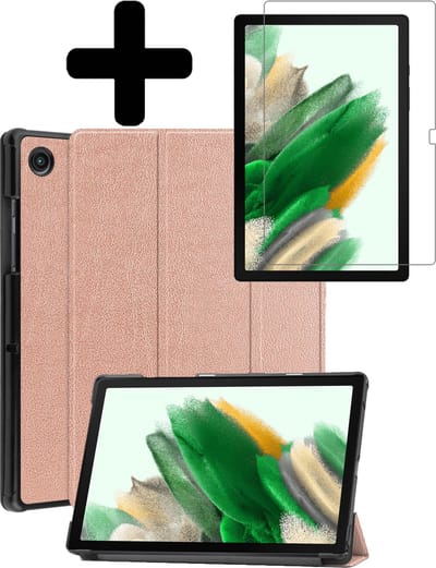 Hoes - Geschikt voor Samsung Galaxy Tab A8 - Met Screenprotector - Trifold Bookcase - Hard Cover - Hardcover Book Case - Tablet Hoesje - Rosé goud