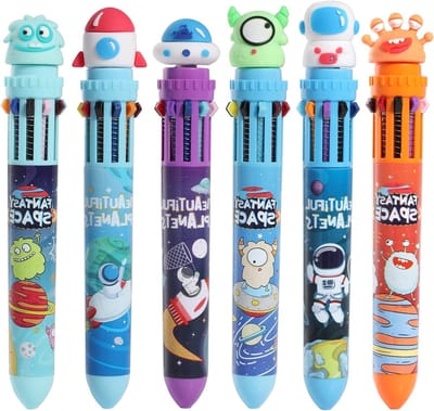 Multicolor retractable balpen, 10-in-1 kleurrijke pen voor kantoor, school en cadeau, 0.5mm navullingen, set van 6 stuks