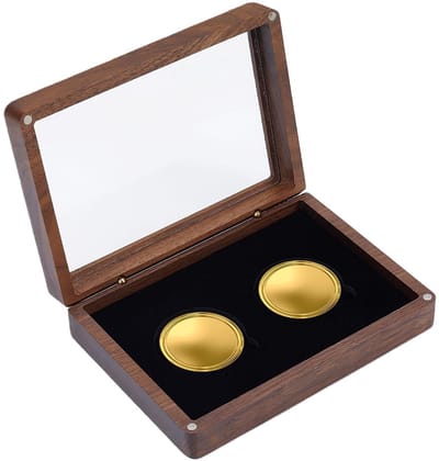 JHUBERS- Opbergdoos Hout - Muntbox met 2 Sleuven - Vitrine voor Challenge-Munten - Draagbaar - Eenvoudige Toegang - 95 x 131 mm - Muntvitrine