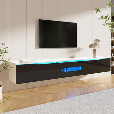 BLACKCOLORS - TV-meubel - Zwart-Wit - 180 cm - Glanzend - 16 Kleuren LED-verlichting - Muurmontage Mogelijk
