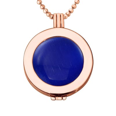 Munthouder met Ketting en Munt 33mm Cat's Eye Donkerblauw - Rosegoudkleurig - ERHS929